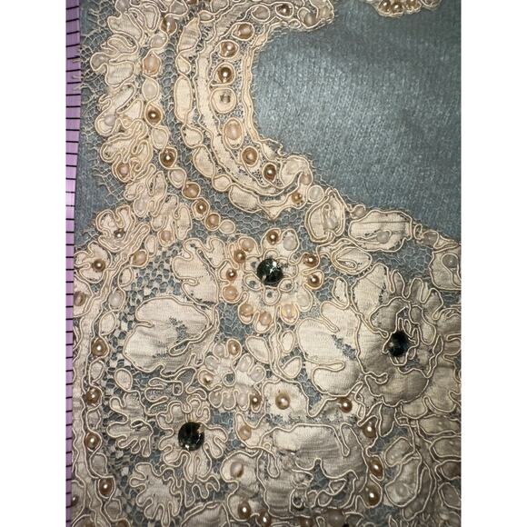 SPECTACULAR LINED VINTAGE LACE & JEWEL TRIM CARDIGAN SWEATER MUST SEE!! - Picture 6 of 13